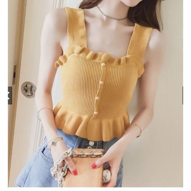 [HÀNG BÁN SHOP ] Áo len croptop 💖 FREESHIP 💖  áo 2 dây bèo nhún loại 1 chính gốc Quảng Châu.