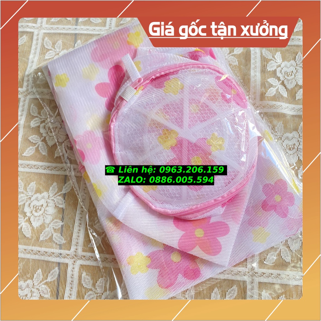 Set 5 Túi giặt vải lưới chất liệu sợi vải Polyester 3 túi chữ nhật 2 túi hình trụ
