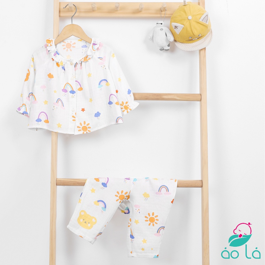 Bộ pijama dài tay mặc ngủ cho bé gái vải cotton xô hai lớp Áo Lá Homewear XODG22