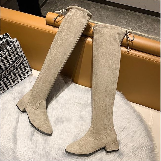 Giày Boots đùi  WOMEN STORY  bốt nữ cao cổ da lộn co giãn boot thời trang qua gối đế vuông 4 cm mùa đông WS 208