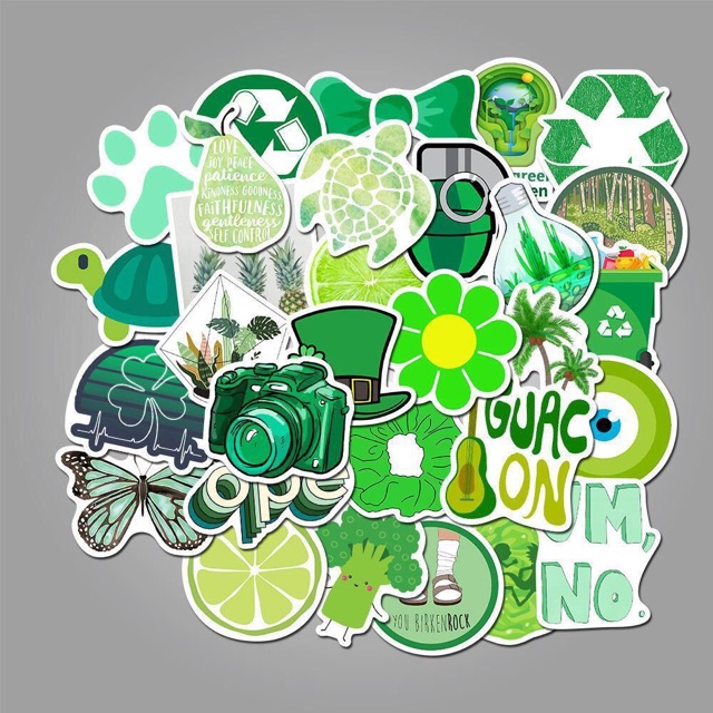 Set 30-50 sticker xanh lá cây ép lụa / hình dán chủ đề màu xanh lá cây