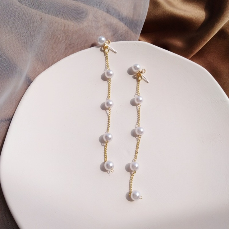 1 Đôi Bông Tai Dáng Dài Đính Ngọc Trai Sáng Tạo Thanh Lịch Cho Nữ