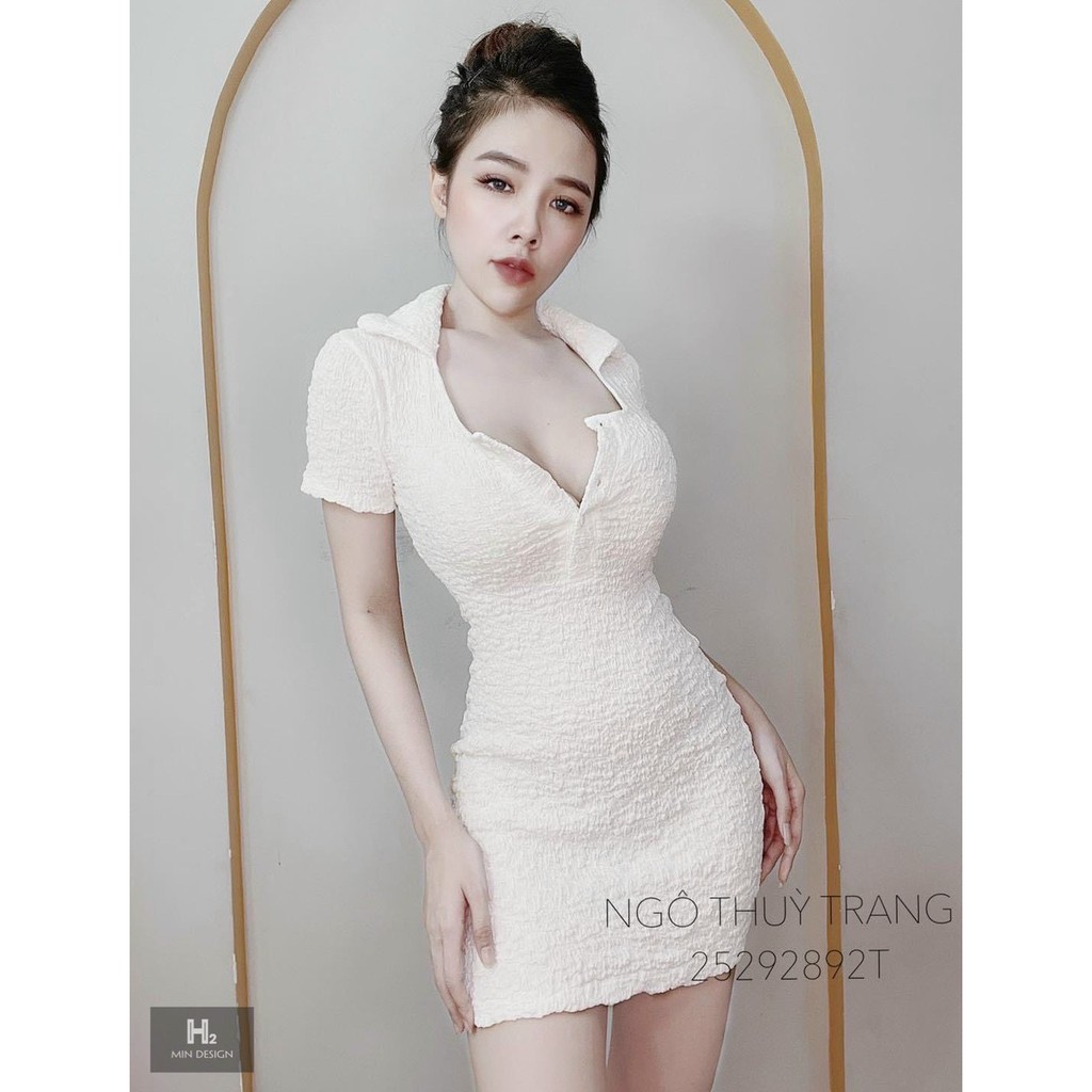 Váy xốp bo chun cổ đức khuy trước