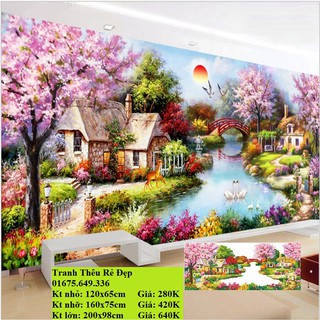 Tranh đính đá phong cảnh Tổ ấm hạnh phúc nhỡ Y8008-160x75cm