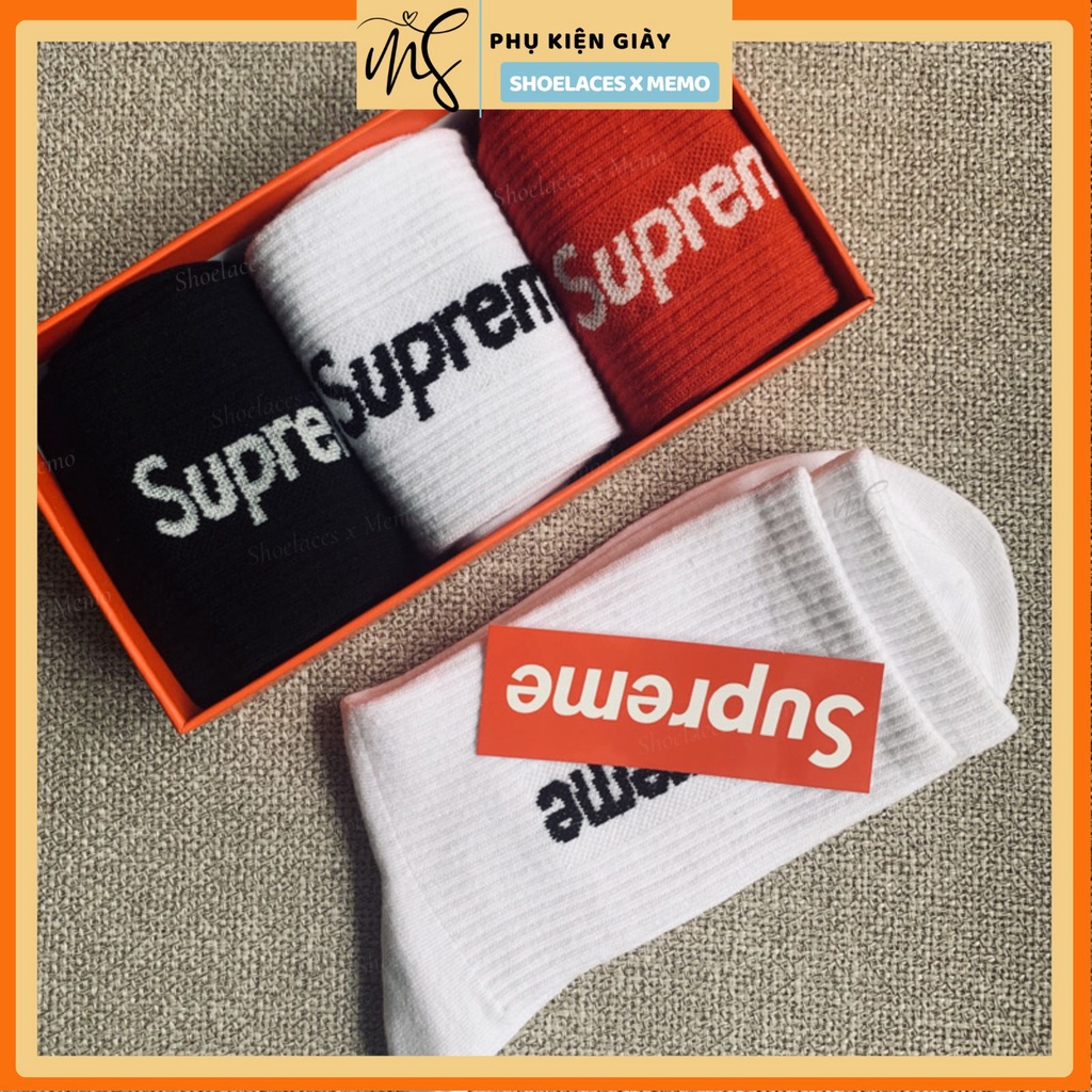 Combo 3 đôi tất Supreme full box ,tất vớ cao cổ Supreme Crew Socks SPT3- [ Tặng Kèm Đầu Dây Giày ]