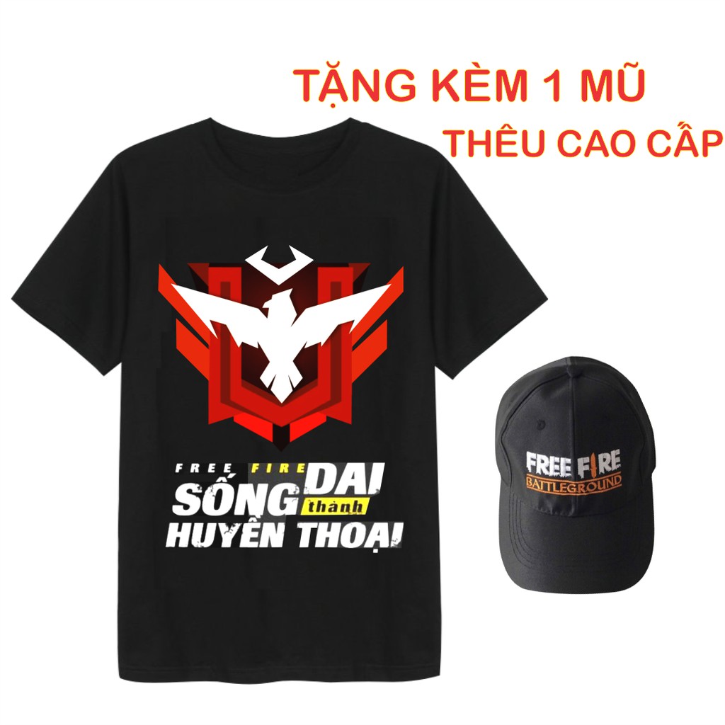 Áo Thun Free Fire Màu Đen Rank Huyền Thoại [ TẶNG 1 Nón Thêu ] Hình In Sắc Nét Hot Trend 2021