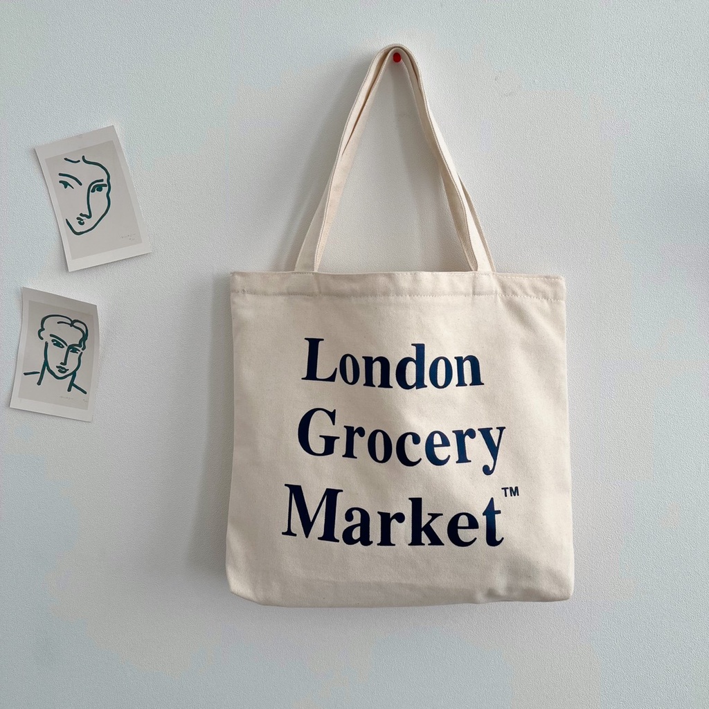 Túi tote đi học nữ vải Canvas hàn quốc giá rẻ in hình London Grocery Market AH1596