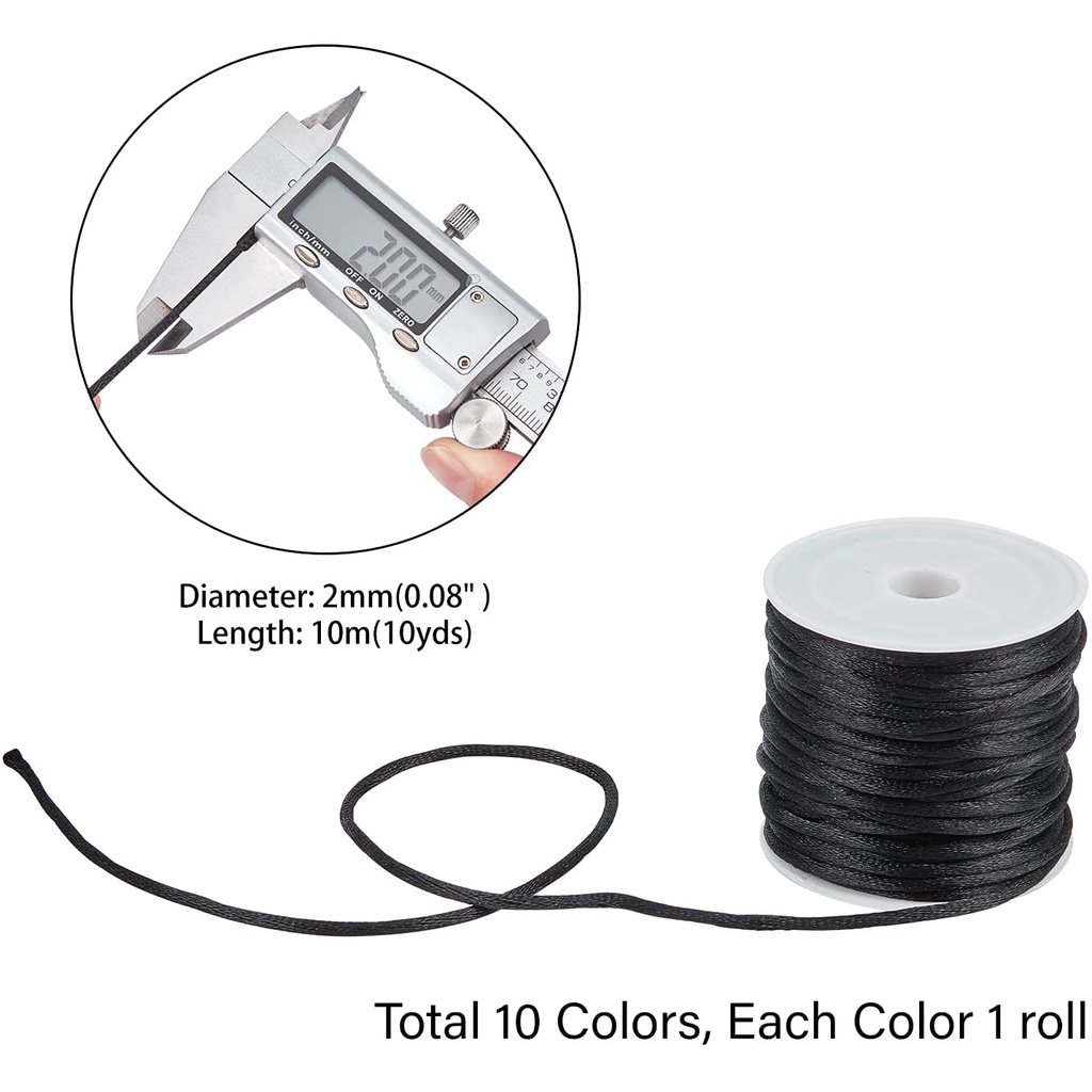 Cuộn dây nylon lụa satin 10 màu 2mm dùng làm vòng tay/Vòng cổ