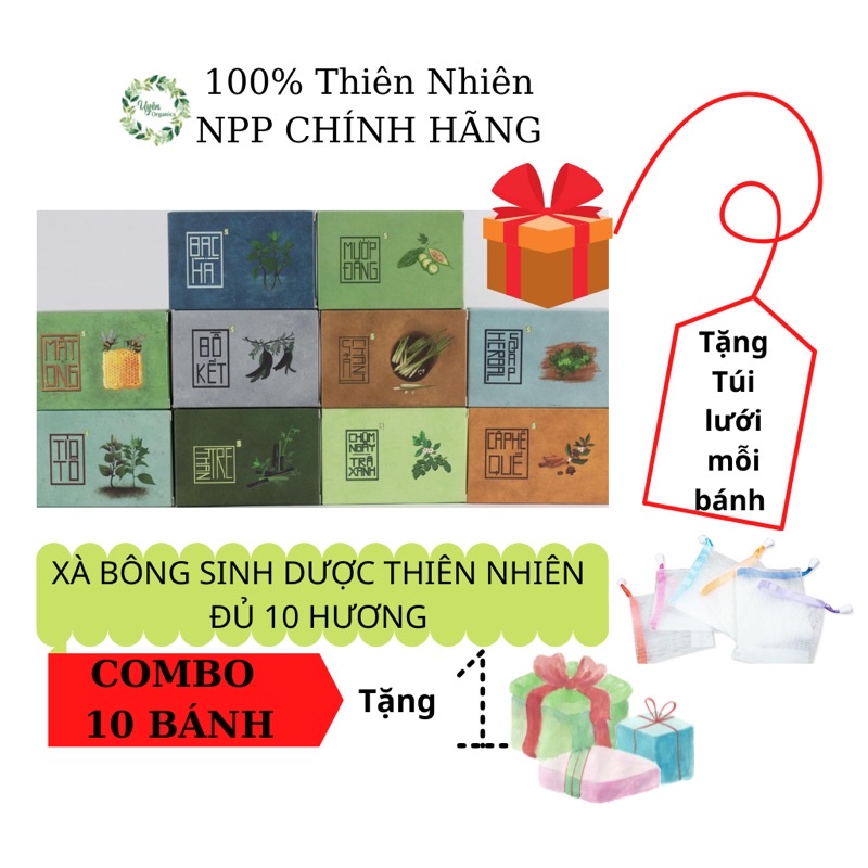 SINH DƯỢC Xà bông sinh dược thiên nhiên đủ 10 hương handmade hữu cơ organics an toàn lành tính dịu da giảm ngứa