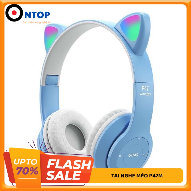 Tai Nghe Mèo Bluetooth P47M, Tai Mèo Dễ Thương Có Mic, Âm Bass Mạnh Mẽ Nghe Nhạc Cực Hay
