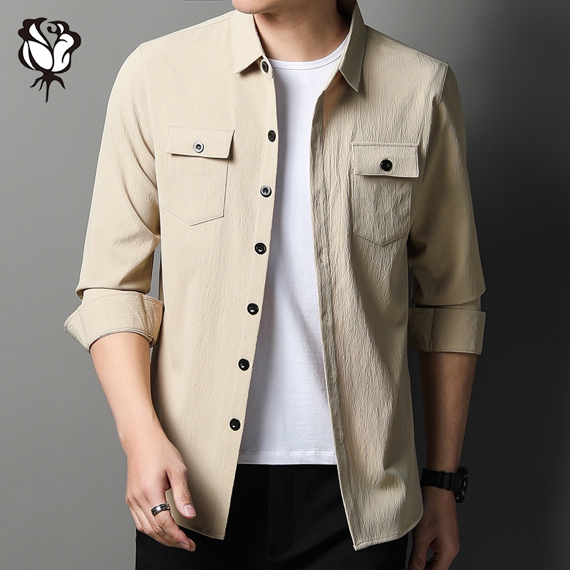 Áo Sơ Mi Cotton Tay Dài Có Túi Thời Trang Cao Cấp Cho Nam Giới