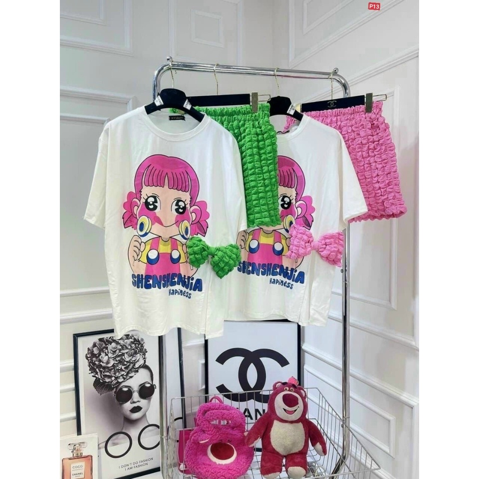 [10.10 Sale Freeship] Set bộ đùi mặc ở nhà xẻ tà đính nơ kèm quần đùi xốp mát mẻ trẻ trung thoái mái dạo phố đi chơi