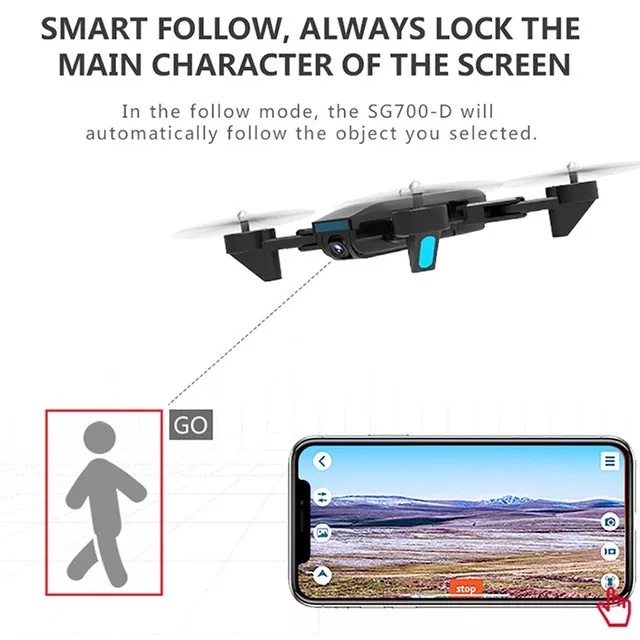 Máy bay Flycam SG700 D, 2 camera 4K, Bay 20 phút, cảm biến di chuyển theo bàn tay , Chụp Ảnh Bằng Cử Chỉ