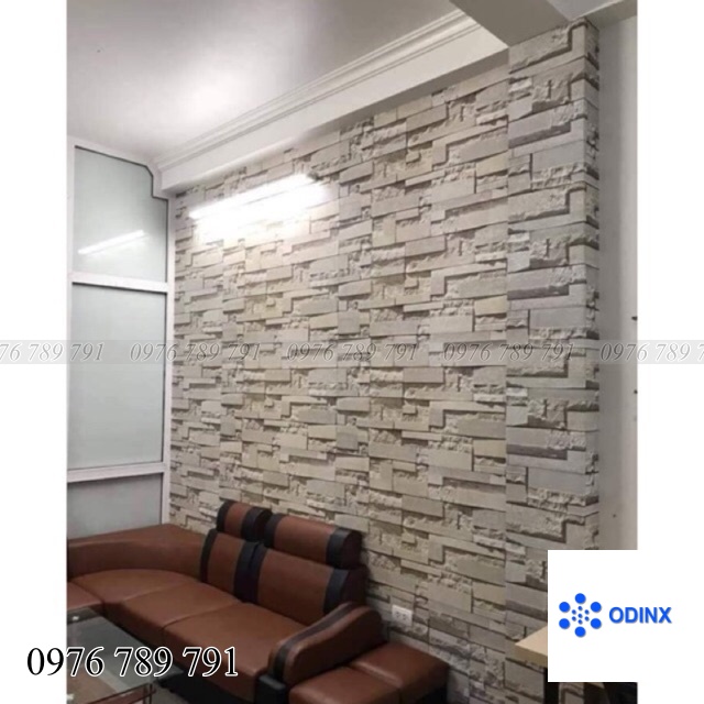 10m Giấy dán tường (decal cuộn) Giả gạch xám có keo sẵn bóc dán đơn giản