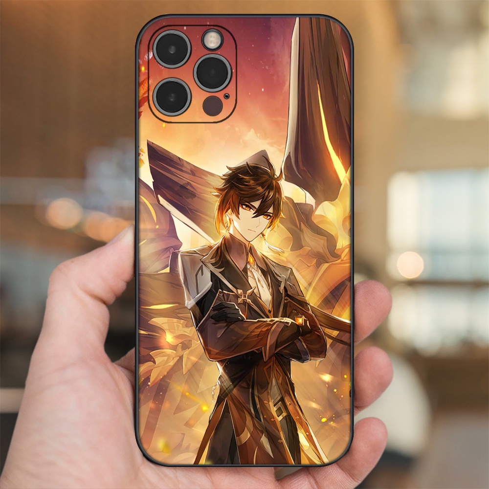 Ốp lưng iPhone 12 Pro dẻo đen cạnh vuông in hình Zhongli Genshin Impact