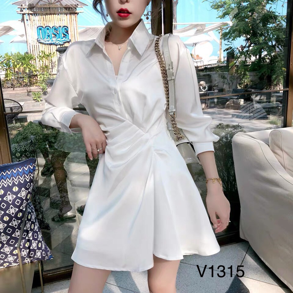 Váy sơ mi trắng nhún eo V1315 - ĐẸP SHOP DVC ( Ảnh mẫu và ảnh trải sàn do shop tự chụp ) -Hàng nhập khẩu