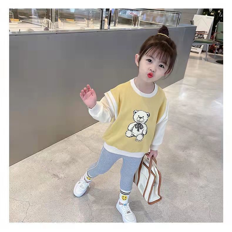 Áo Sweater Giả Hai Lớp Thời Trang Xuân Thu Phong Cách Hàn Quốc Cho Bé Gái