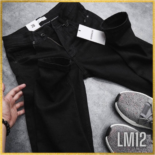 Quần Jean Nam Đẹp, Cao Cấp Dáng Côn Màu Đen (TRƠN &amp; RÁCH GỐI ) - Dáng Slimfit