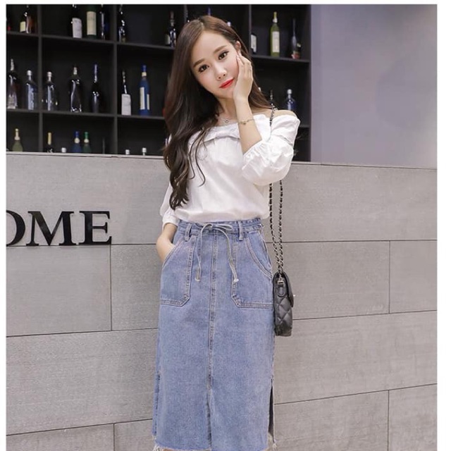 Chân váy bò và balo