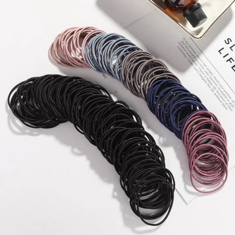 COMBO  100 chun buộc tóc kèm túi Zip - thun cột tóc trơn nhiều màu cho bạn gái