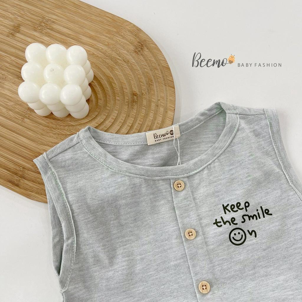 Áo ba lỗ cotton hoạ tiết unisex cho bé, áo thun ba lỗ đính cúc Beemo
