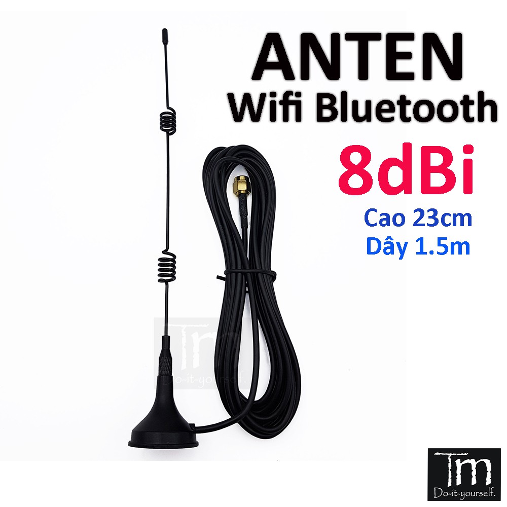 Anten Thu Sóng Wifi Bluetooth ZigBee 2.4Ghz SMA 8dBi Cao 23cm Dây 1.5m