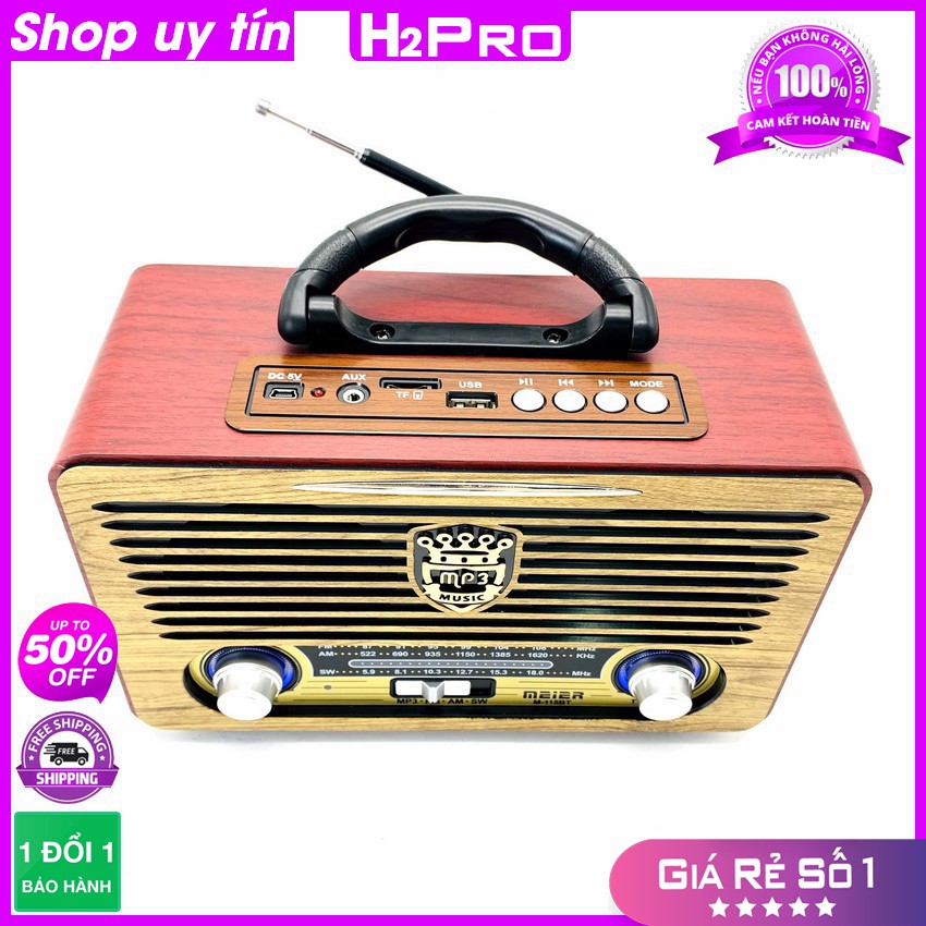 Đài Radio Nghe Nhạc, Đài Radio Bluetooth Meier M-115BT ​Cổ Điển 10W Am-Fm-Sw, Usb-Thẻ Nhớ-Aux-Pin Sạc-H2Pro Audio