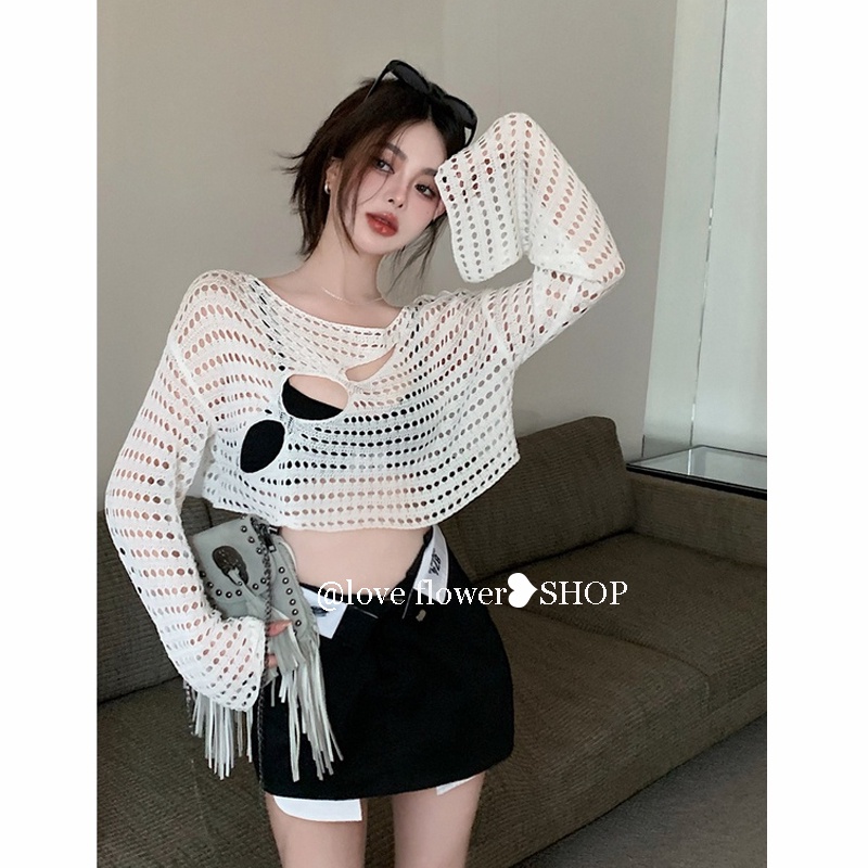 Áo Croptop Tay Dài Dáng Rộng Thời Trang Mùa Hè Quyến Rũ Cho Nữ