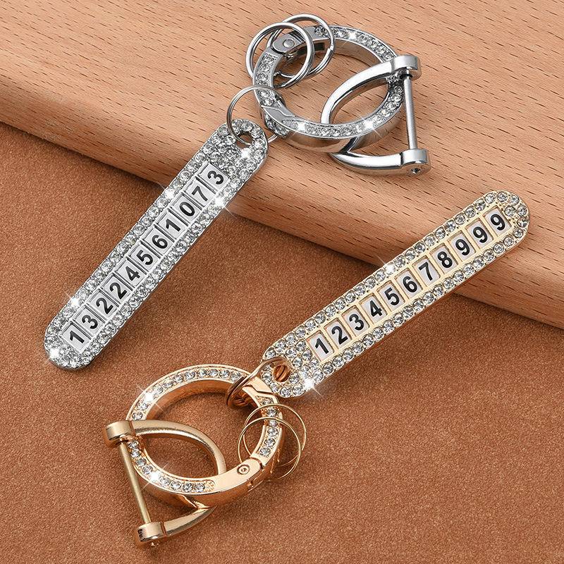 Đến Với Móc Khóa, Mặt Dây Chuyền Số Điện Thoại Trang Trí Với Đá Rhinestone Chống Thất Lạc Cho Ô Tô.