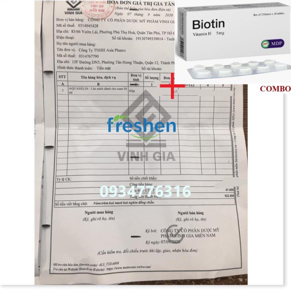 Combo Biotin 5mg+ ✅ Aquaselin Extreme For Men - Lăn nách khử mùi hôi cho nam 50ml