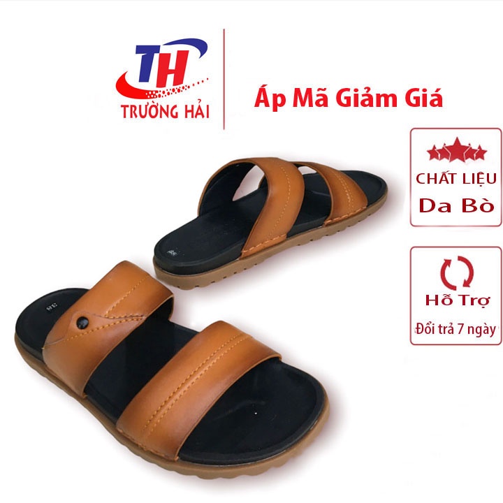Dép nam quai ngang da bò Trường Hải đế doctor cao 2.5cm màu nâu D134