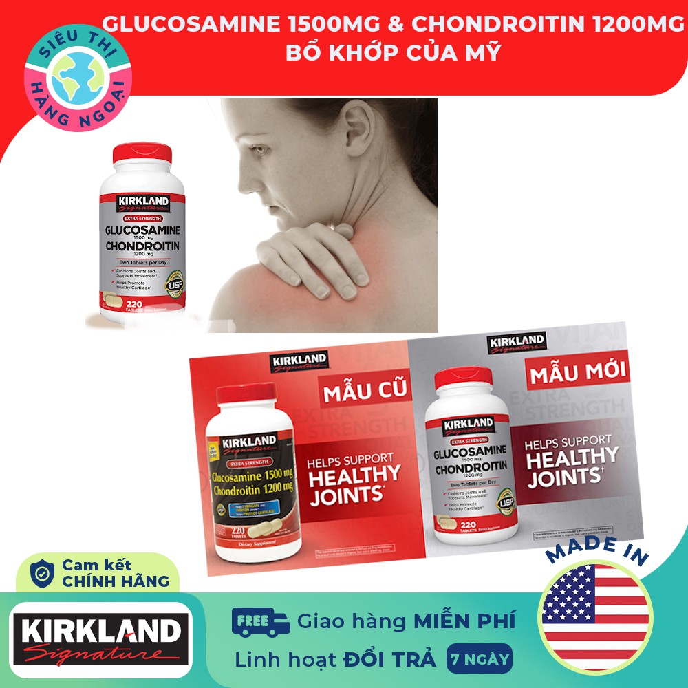 Viên uống bổ xương khớp Glucosamine 1500mg & chondroitin 1200mg Kirkland 220 viên