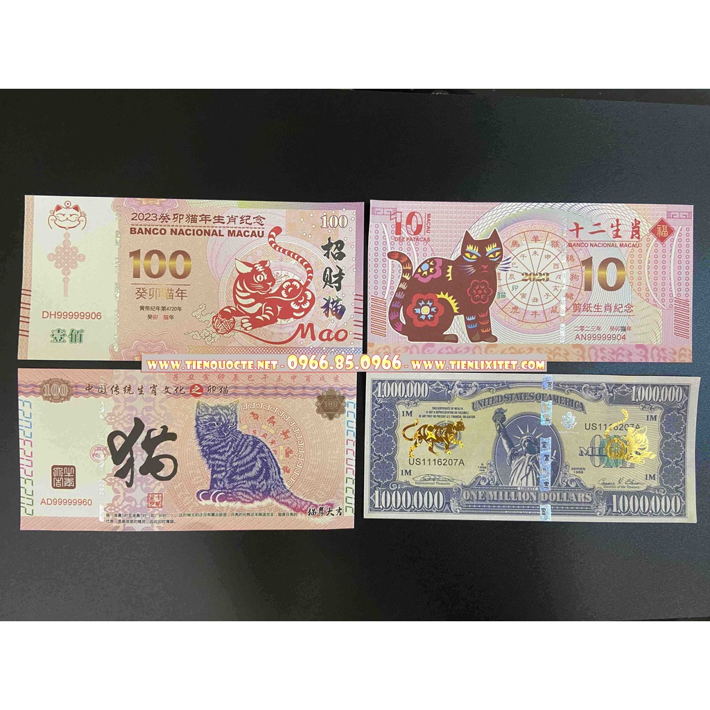 [XẢ KHO] Bộ 4 Tiền Hình Con Mèo Macao Lưu Niệm Patacas Lì Xì Tết 2023