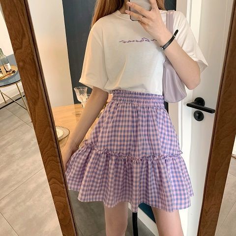 Jiashucheng Chân Váy Chữ A Lưng Cao Xếp Li Phong Cách Preppy Phong Cách Mùa Hè Mới