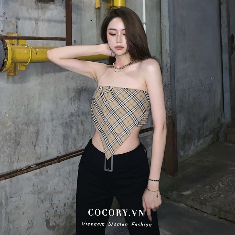 Cocory vn Áo Croptop Ca Rô Hai Dây Xinh Xắn Dễ Phối Đồ Dành Cho Nữ