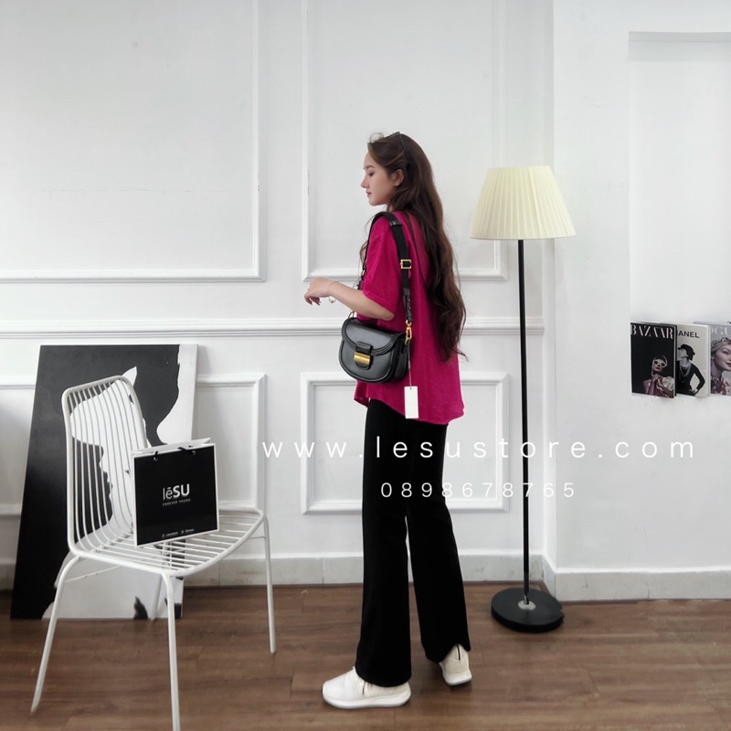 ẢNH TỰ CHỤP Quần loe tây trơn không túi lưng cao ĐEN