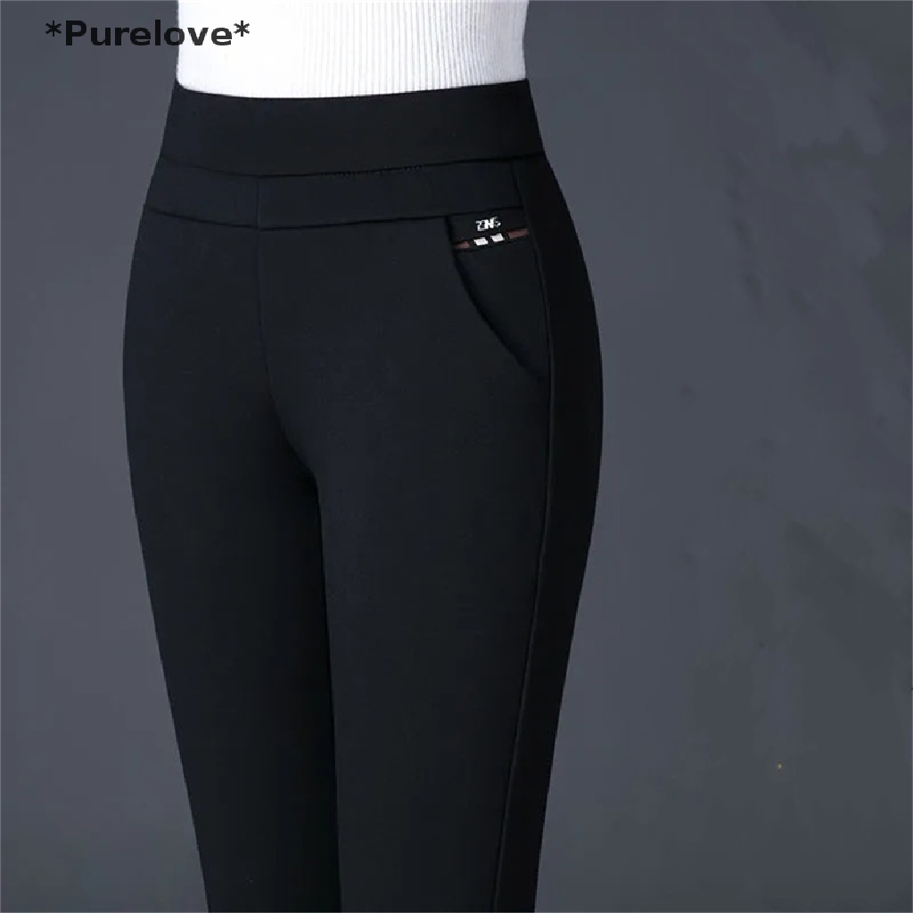 Quần Dài Ống Bút Chì Lưng Thun Họa Tiết Kẻ Sọc Thời Trang Thanh Lịch