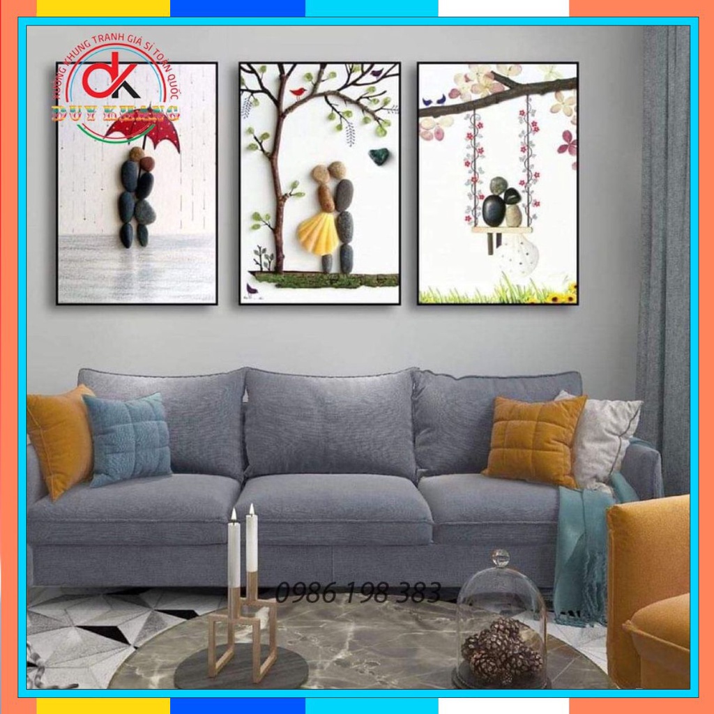 Bộ 3 tranh Canvas 30x40 Duy Khang, khung tranh treo tường hiện đại