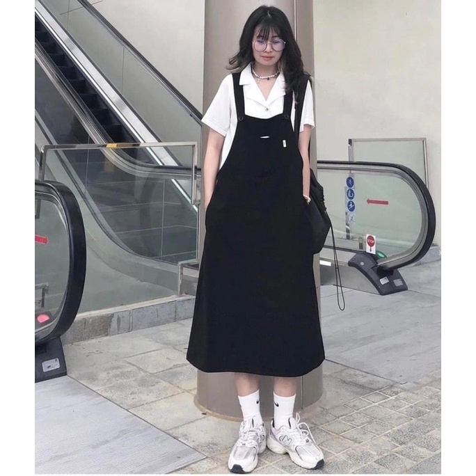 Váy Yếm Đen Dáng Dài Phong Cách Hàn Quốc Siêu Xinh (Hàng Sẵn)