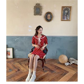 ĐẦM BI ĐỎ REN CỘT NƠ CỔ (có ảnh thật)