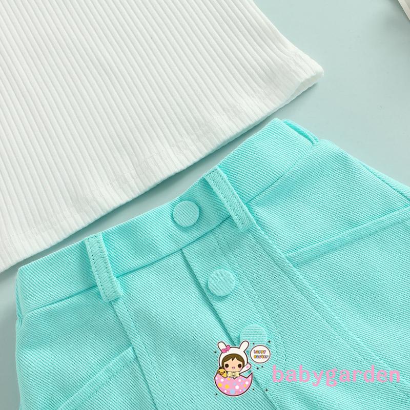 Set Áo Cổ Cao Không Tay + Quần Short Thời Trang Cho Bé Gái 2-7 Tuổi