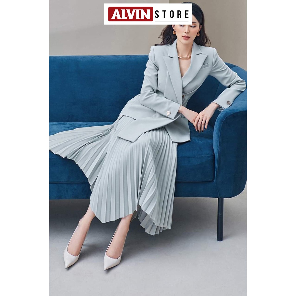Set Áo Váy Kiểu Áo Vest Tay Dài Chân Váy Xếp Ly Alvin Store 2922