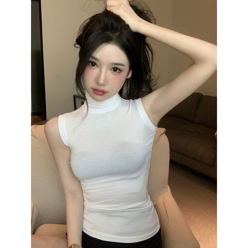 Cocory vn Áo Thun Không Tay Cổ Lọ Thời Trang Mùa Hè Hàng Mới Quyến Rũ Dành Cho Nữ