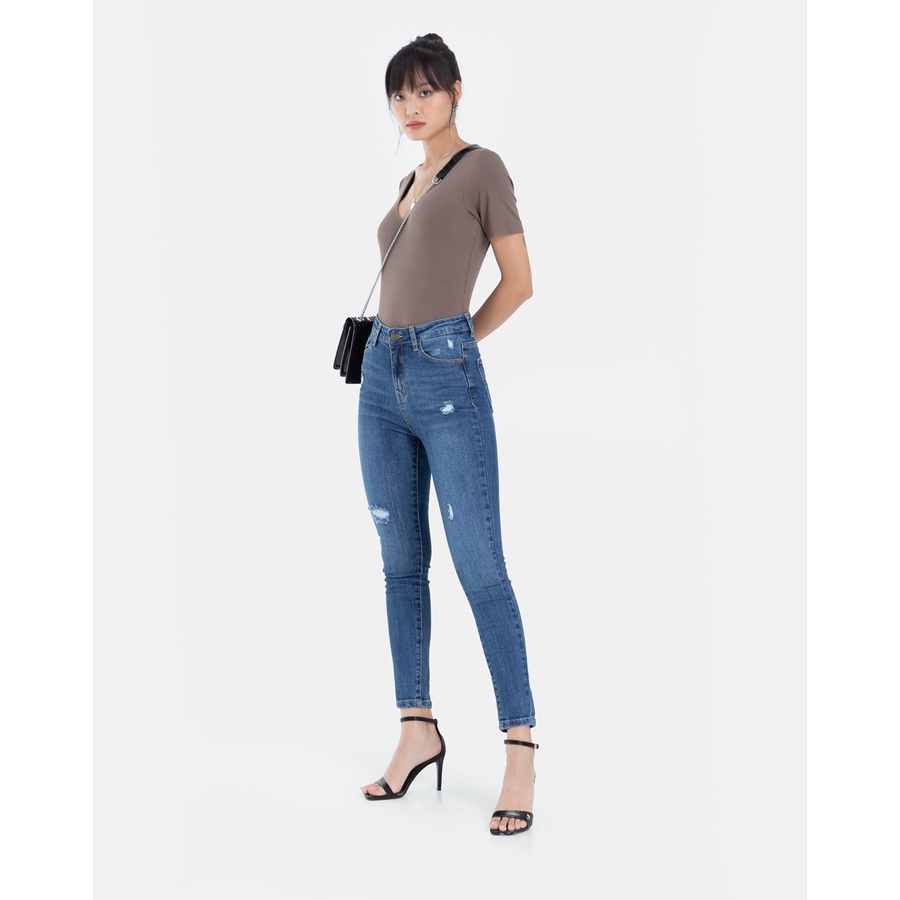 Quần Jean Nữ Thời Trang JUNO Skinny Xước Gối JNQDA003