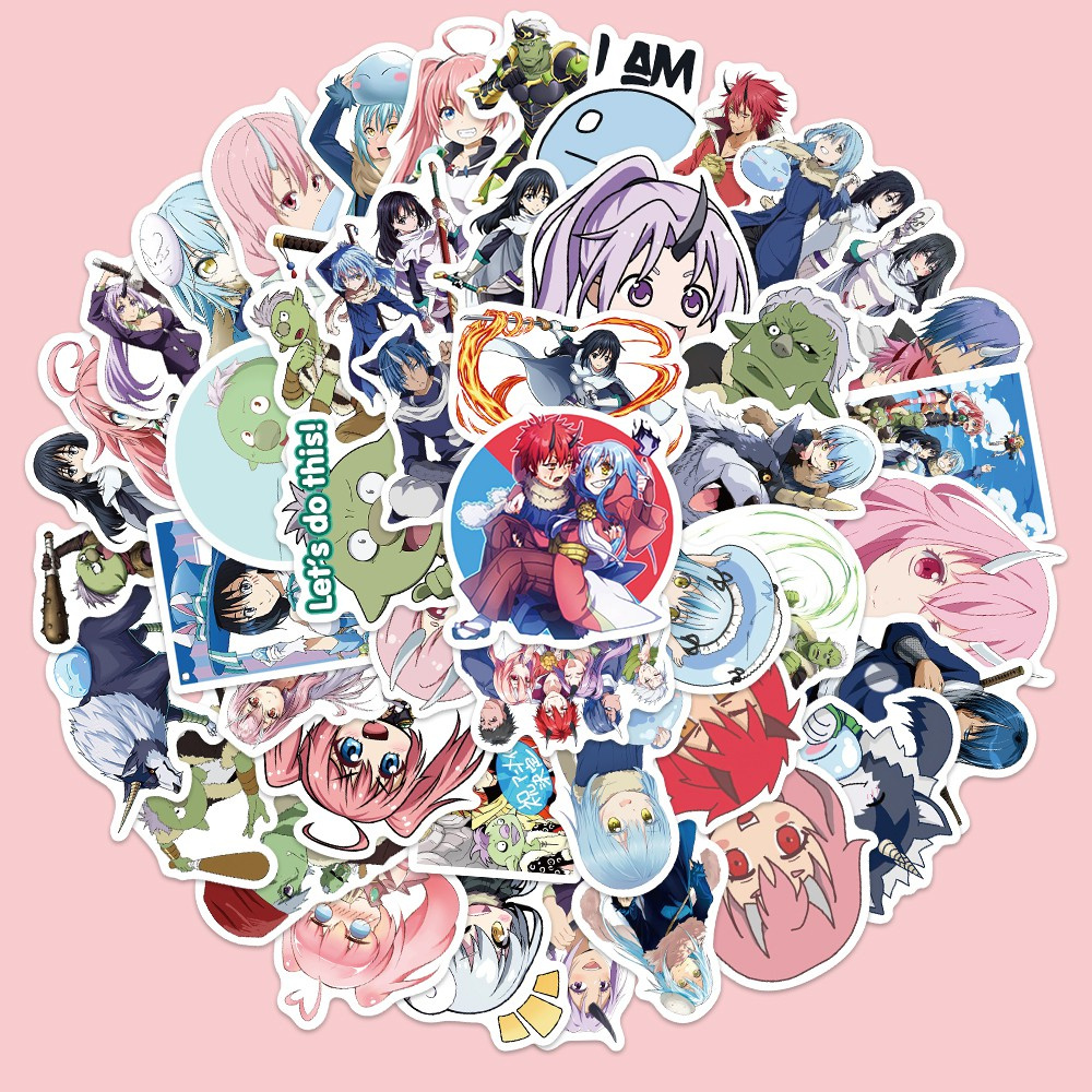 Bộ 50 Miếng Dán Pvc Chống Thấm Nước Hình Anime About My Reincarnation As Slim Trang Trí Tủ Lạnh / Trượt Ván
