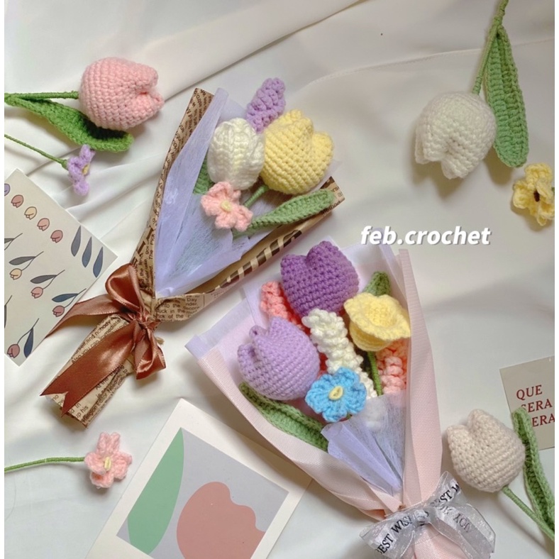 Bó hoa len Handmade tulip/lavender/lưu ly/hoa chuông dùng làm quà tặng/trang trí 💐