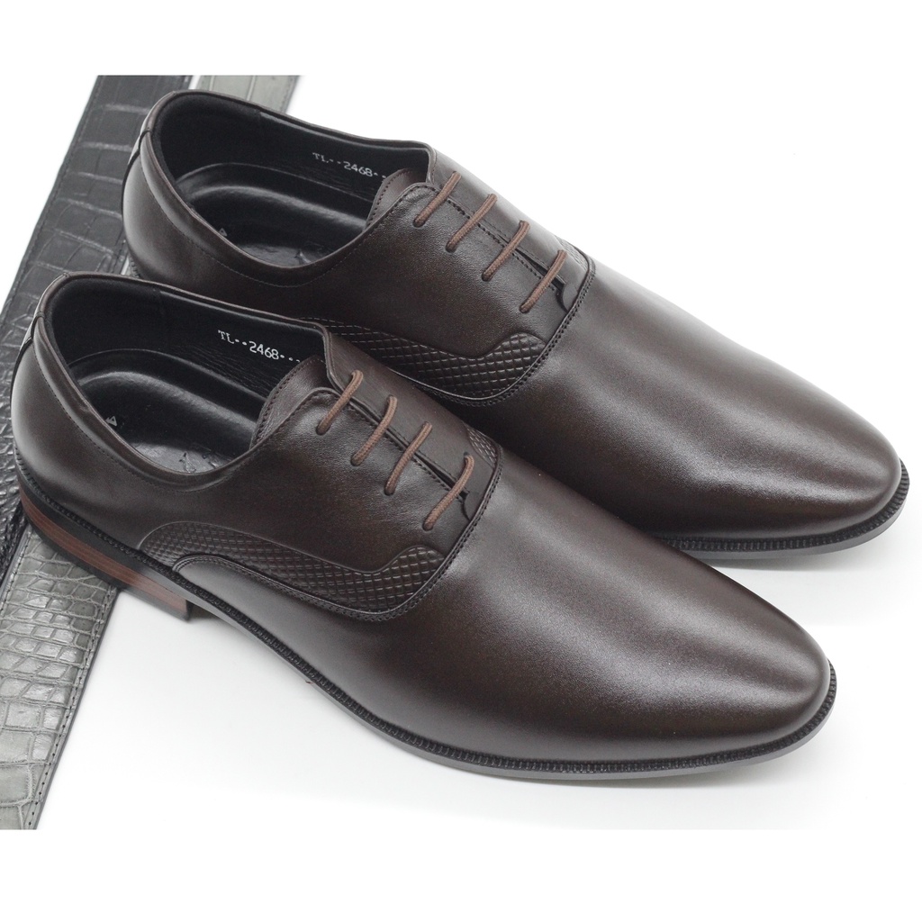 Giày Tây Công Sở Da Bò Nhập Khẩu Cao Cấp, Giày Nam Da Thật Buộc Dây Đế Đúc Cao Su Hợp Thời Trang Trẻ Trung BH12 Tháng