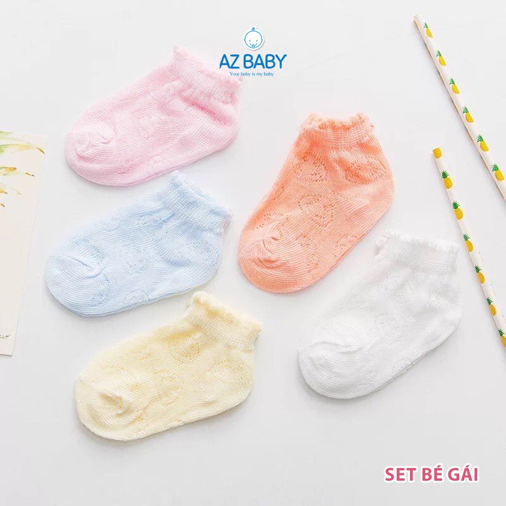 Set 5 đôi tất lưới mùa hè mềm mại, thoáng khí cho bé 0-12 tháng AZ Baby - PK1002