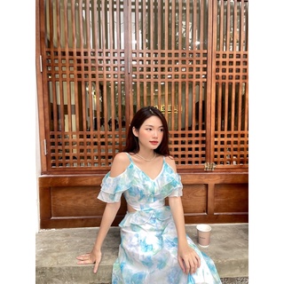 Đầm tơ hoa BLUE [Hình shop tự chụp] [KURO Premium]