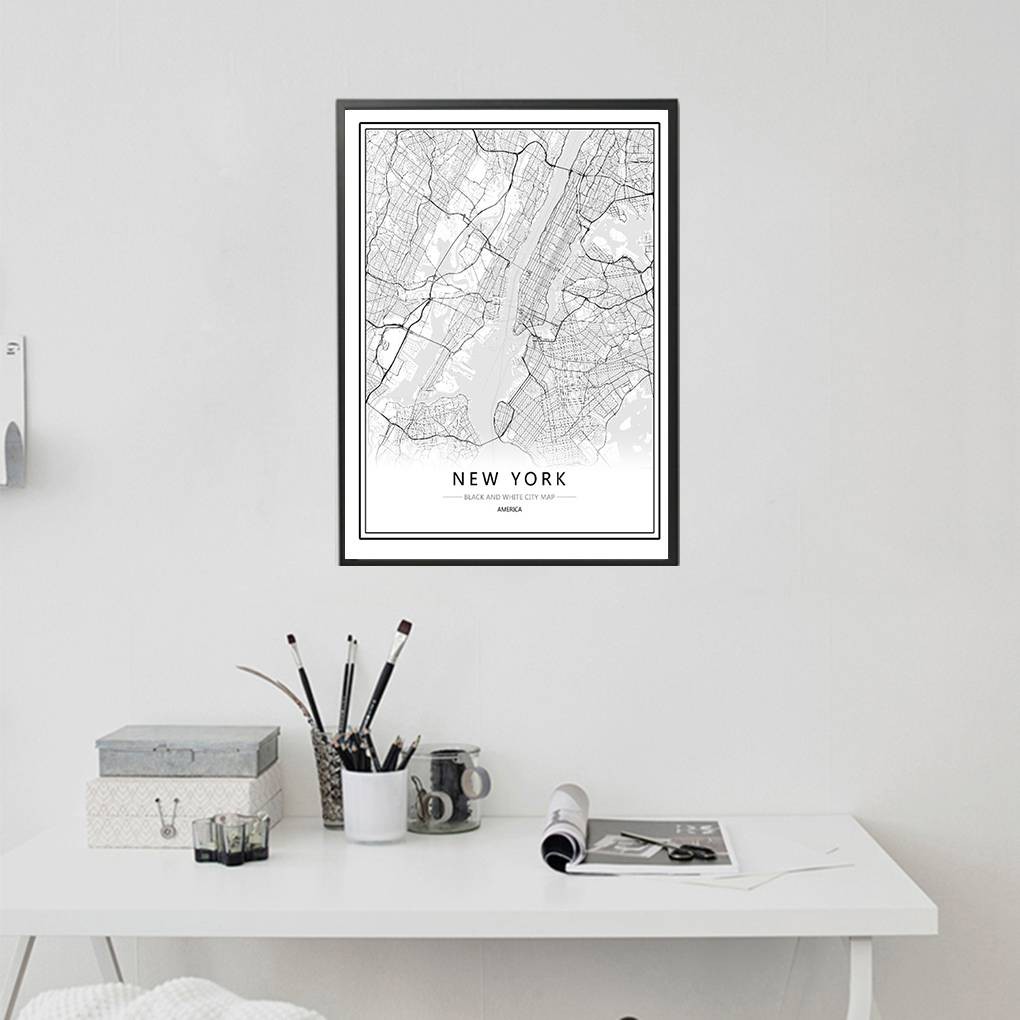 London New York Paris Canvas Wall Painting World City Map Poster Black White Abstract Oil Picture Unframed Oil Drawing